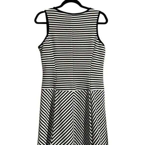 Beige by ECI Black White Striped Sleeveless Fit Flare Horizontal Diagonal Dress - Picture 2 of 12